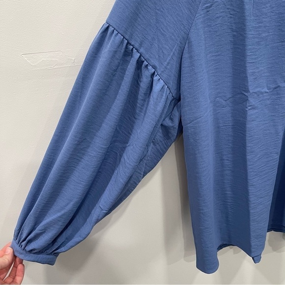 NY Collection Blue Balloon Sleeve Blouse Button Front Size 2X - Picture 7 of 12